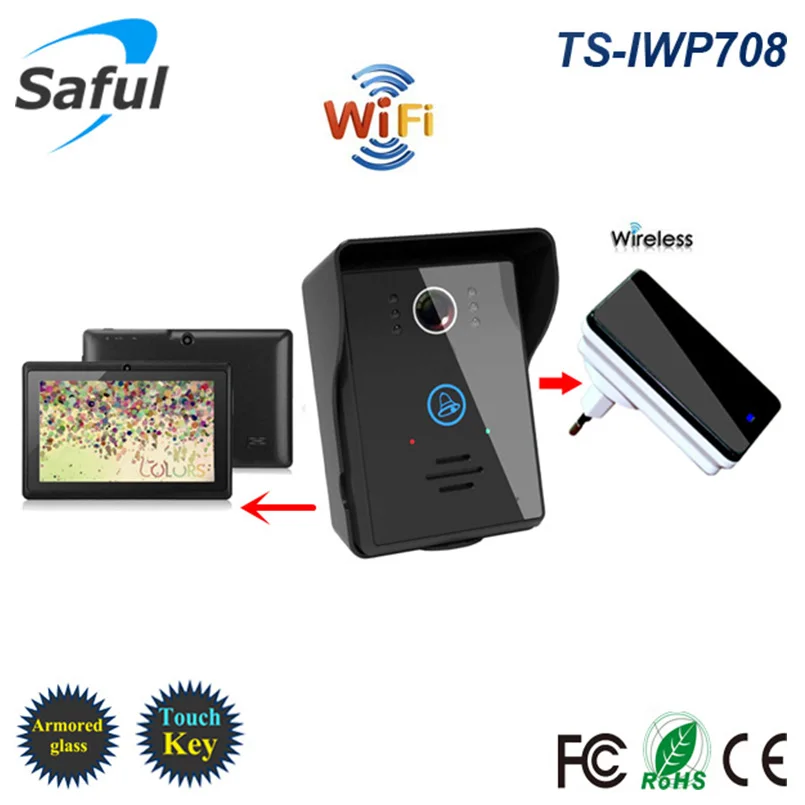 

WiFi Wireless Video Door Phone intercom Doorbell Android IOS Smart Home PIR IR Night Vision Alarm camera 2 tablets 1v2