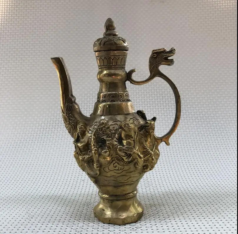 Leading jug Teapot pure copper antique eight immortal pot Feng Shui antique bronze ornaments