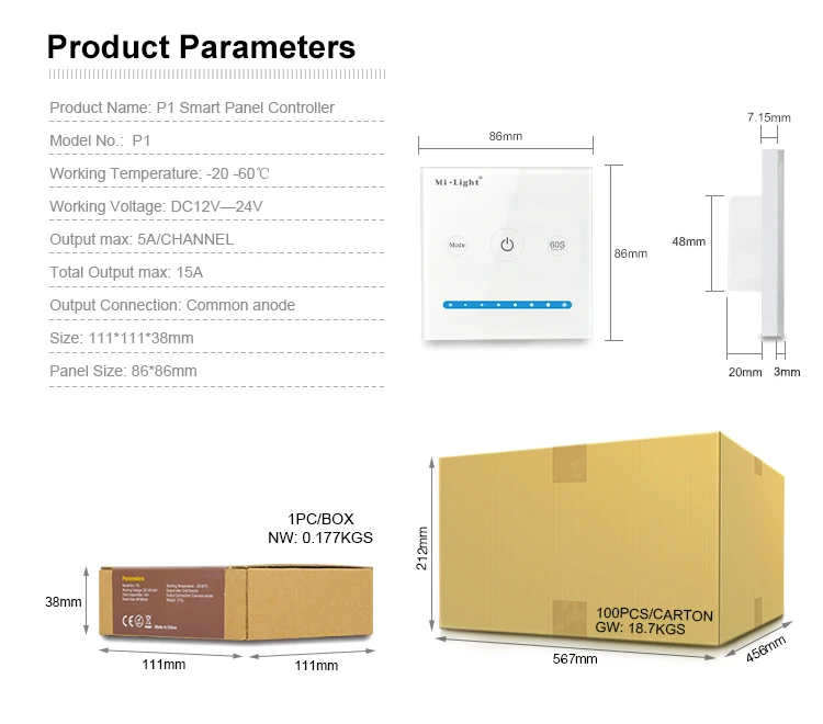 Milight DC12-24V 5A/Channel Макс 15A Яркость затемняя смарт-Панель контроллер для одного Цвет светодиодные фонари