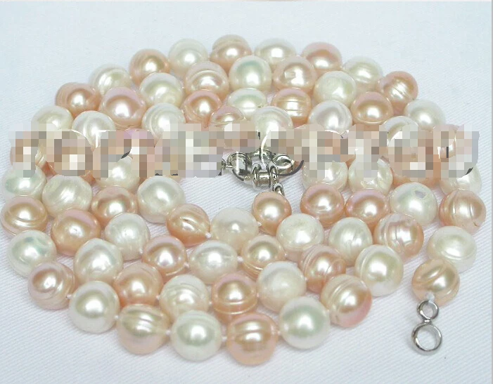 

Free shipping >>>>>>Stunning 33" 11mm baroque white pink FW pearls necklace E596