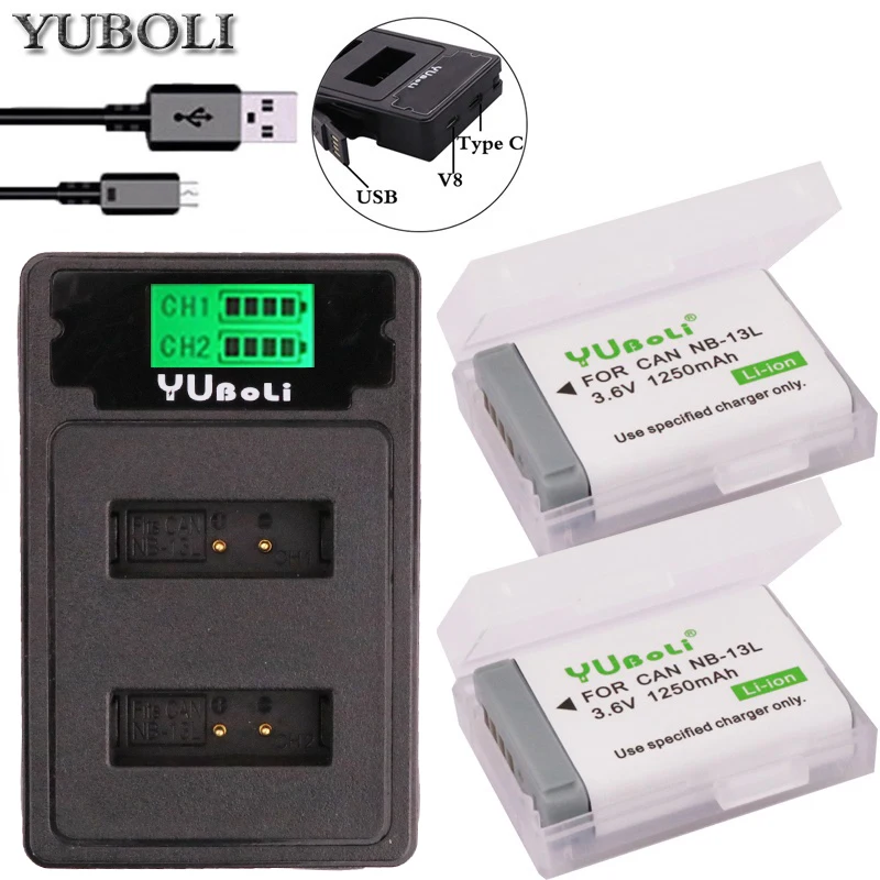 

NB-13L NB 13L NB13L Battery + LCD DUAL USB Charger for Canon PowerShot G5X G7X G9X G7 X Mark II G9 X,SX620 SX720 SX730 HS