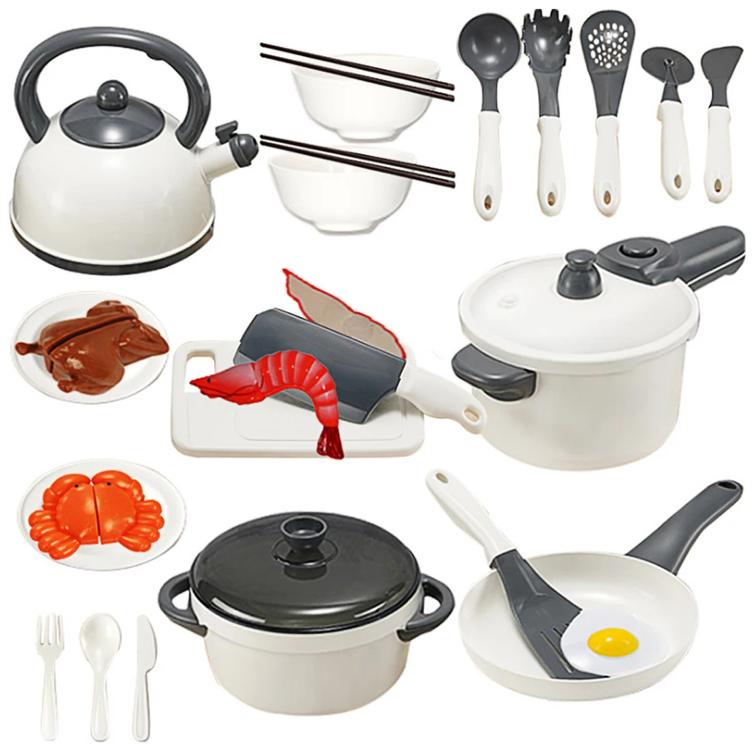 

25Pcs Children Play & Pretend Toy Kitchen Cutting Chicken Cookware Kit Simulation Food Kitchen High Quality Plastic Toy - White