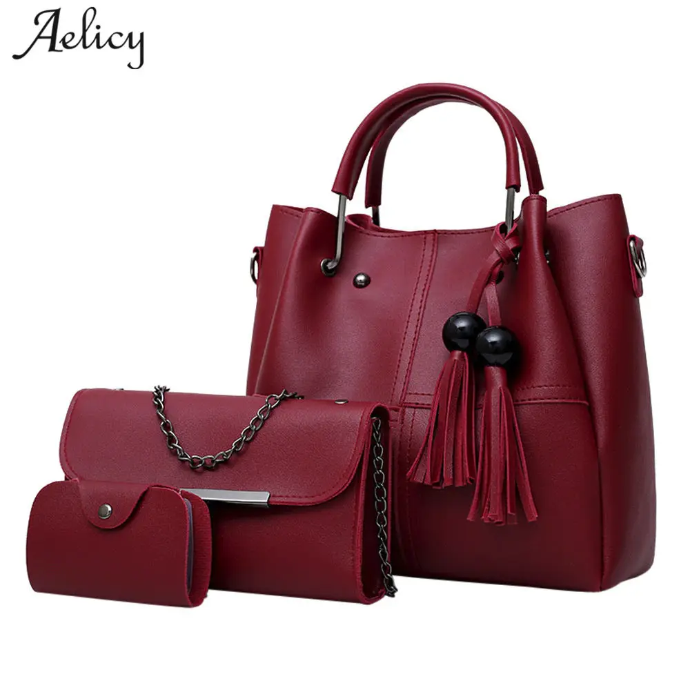 Goede Aelicy 3 stks set Pu Leer Vrouwen Tas Hoge Kwaliteit Casual Vrouwelijke Handtassen Grote Capaciteit Composiet Tas Grote Vrouwen Schoudertassen