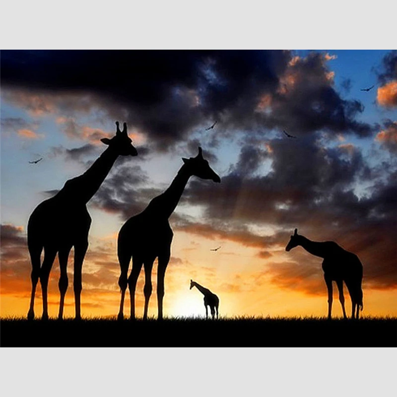

FUYUN 5D Diy Daimond Painting Cross-stitch giraffes shadow Diamond Painting Round Rhinestones Pictures Embroidery Diamant animal