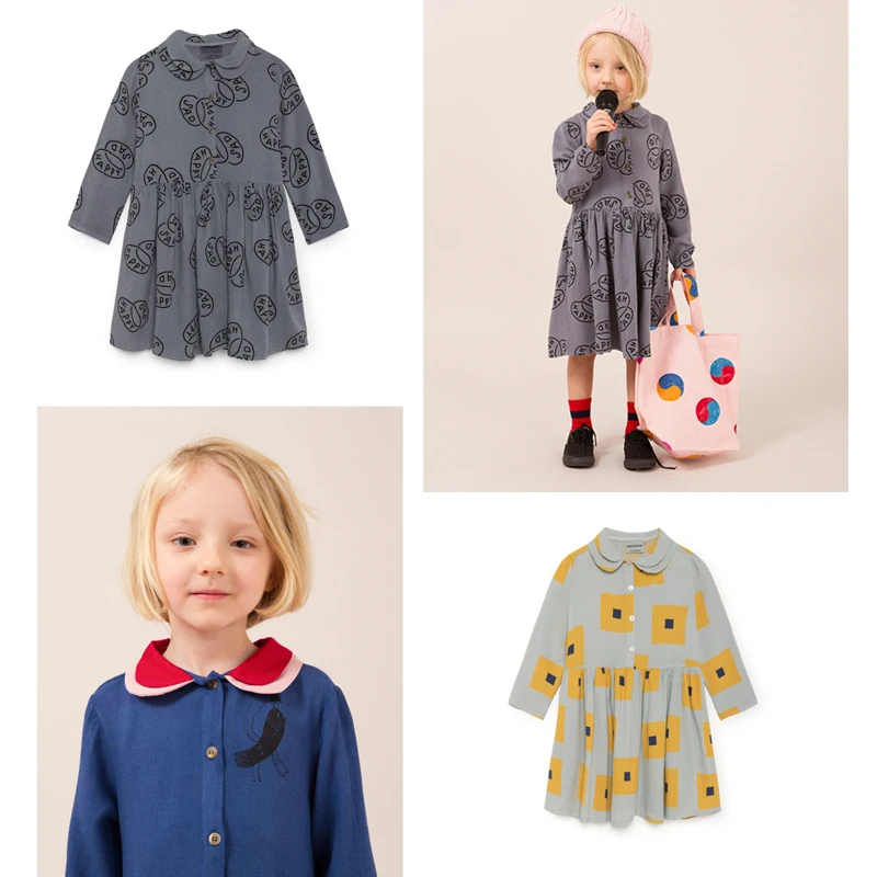 

2018 Autumn Winter Bobo Choses Baby Girls Dress Kids Vestidos Clothes Moons Bird Princess Dress For Girl Retro Clothes Gift