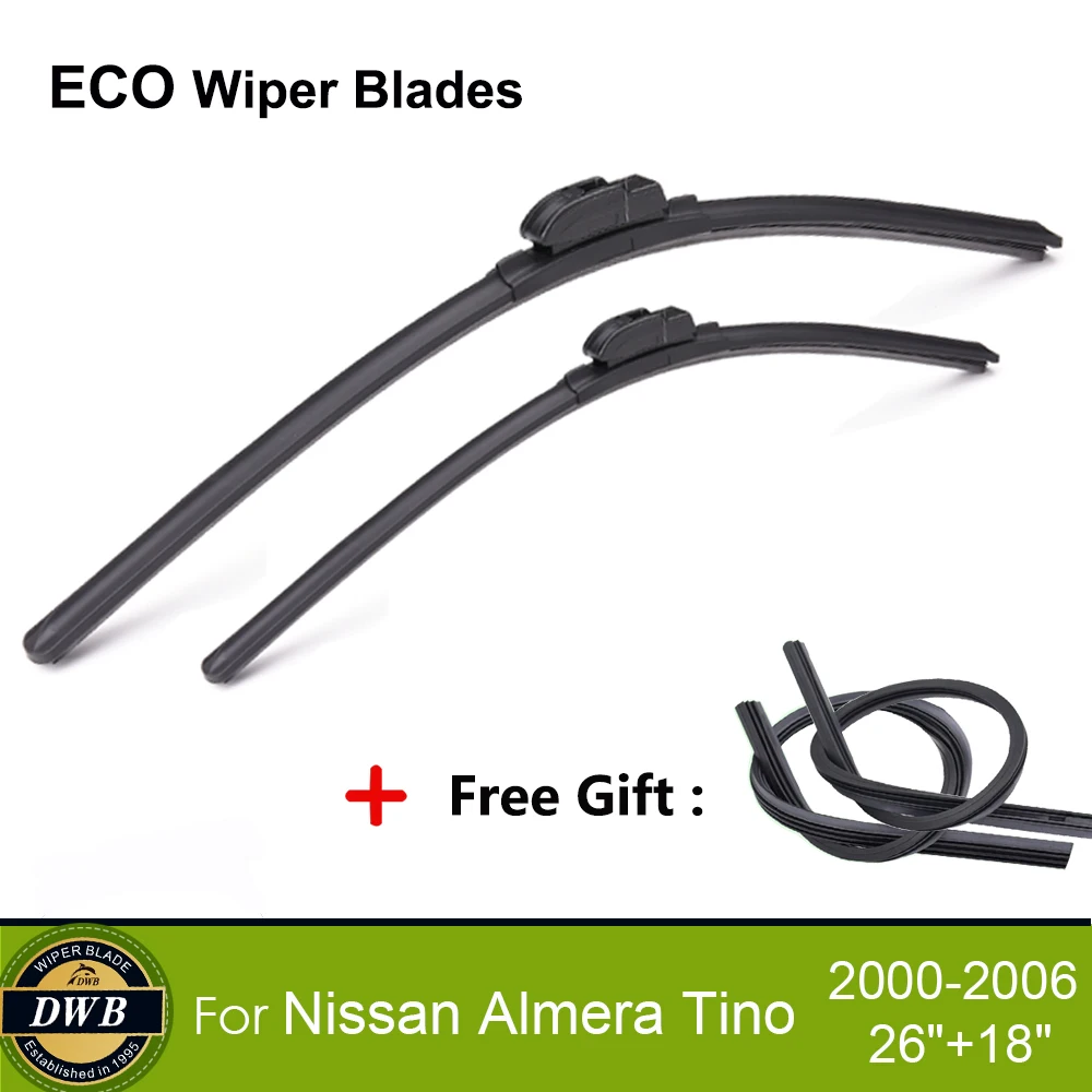 

2Pcs ECO Wiper Blades for Nissan Almera Tino 2000-2006 26"+18", Free gift 2Pcs Rubbers, Windshield Wipers Replacement