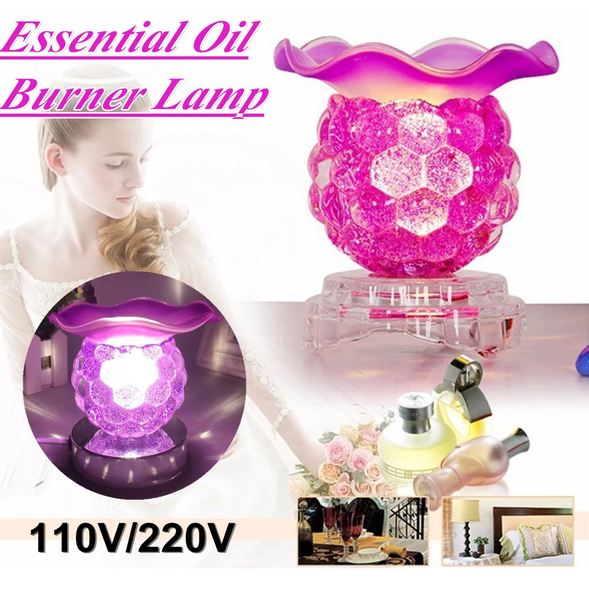 

Electric Scented Oil Warmer Elegant Purple Lamp Burner Bulb Fragrance Diffuser Essential Resh Aroma US EU Plug Purple Pink