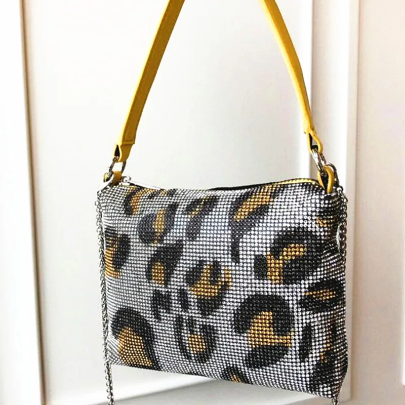 

New Arrival Multi Color Rhinestones Women Handbag Clutch Party Bag Leopard Diamond Dinner Bag Shoulder Crossbody Bag Small Purse
