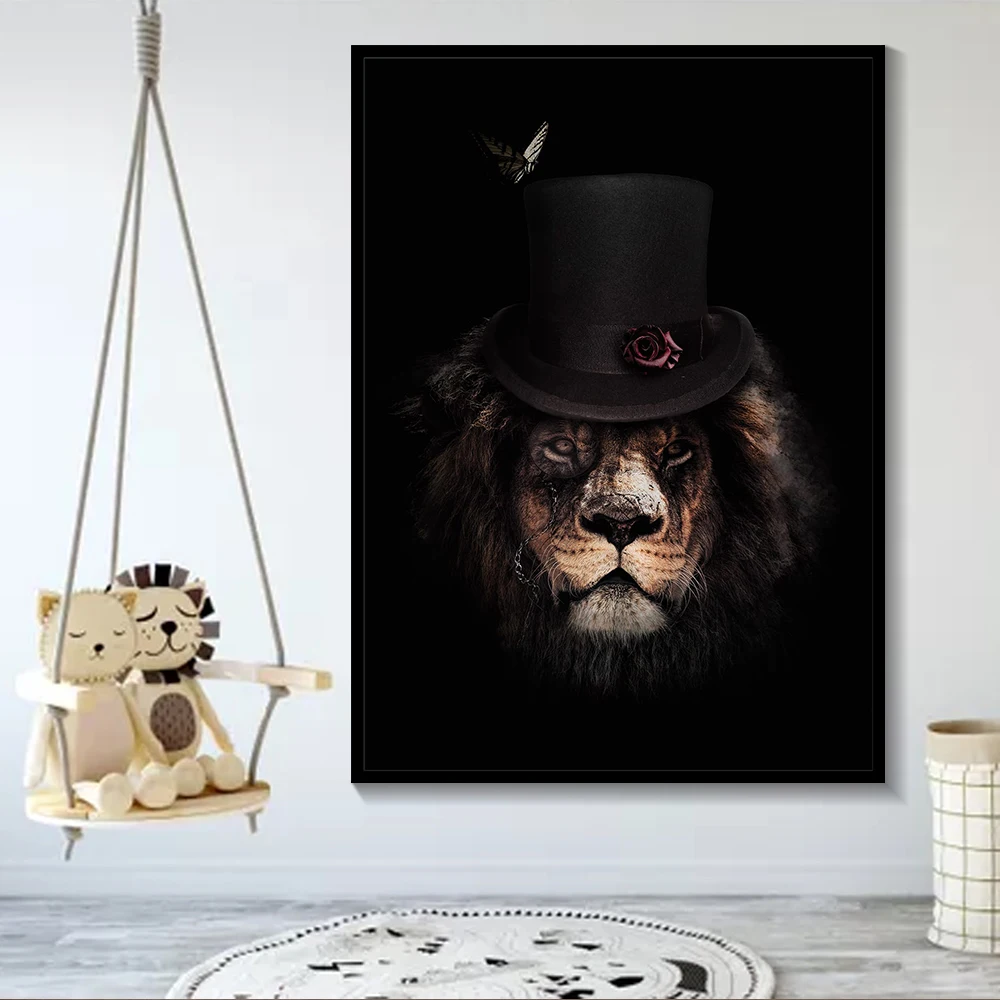 

Black And White Animals Canvas Painting Vintage Gentleman Lion Tiger Poster Hd Print Wall Art Picture For Living Room Decoration