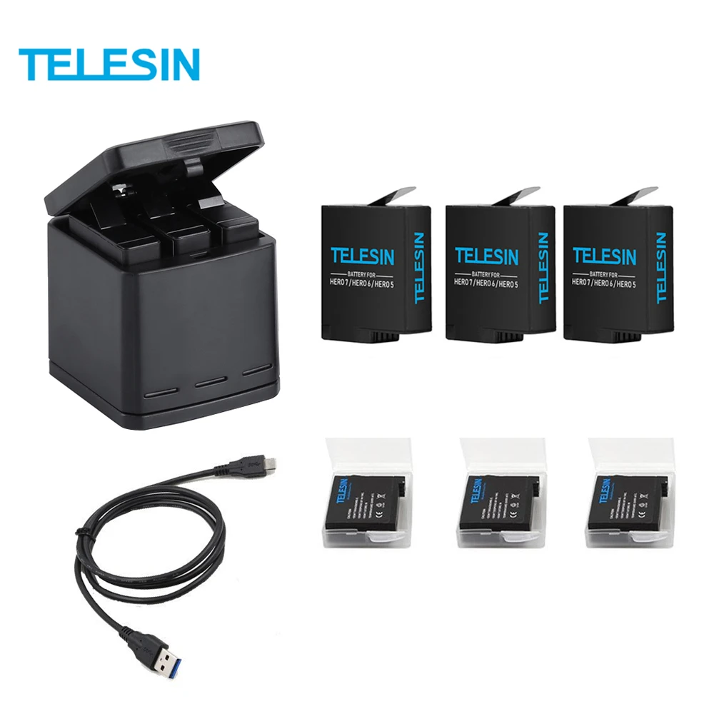 Telesin 3 Way Battery Charger And 3 Batteries Kit Charging Storage Box With Replacement Battery For Gopro Hero 7 Black Hero 5 6 Sports Camcorder Cases Aliexpress