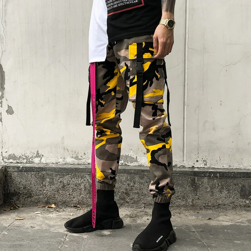 

Summer New Camouflage Casual Camo Pants Buckle Men Hip-hop Streetwear Elastic Fashion Sweatpants Man Tide Tooling Trousers Male