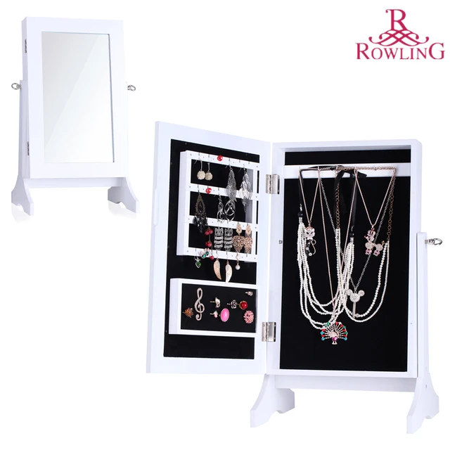 Blanc Bijoux De Stockage Miroir Bois Stand Miroir Armoire à Bijoux ... Blanc Bijoux De Stockage Miroir Bois Stand Miroir Armoire à Bijoux ...