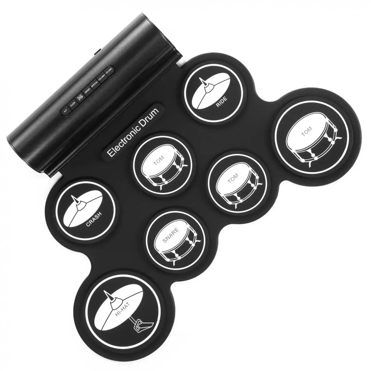 Портативный свернутый электронный барабанный набор 7 силиконовых подушечек Встроенные динамики Поддержка USB MIDI с барабанными палочками Sustain педали