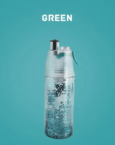 Сияющая Спортивная бутылка для воды 350 мл распылитель туман выдавливаемая бутылка сверкающая запотевание портативная наружная двухслойная спрей 6 цветов - Цвет: GREEN