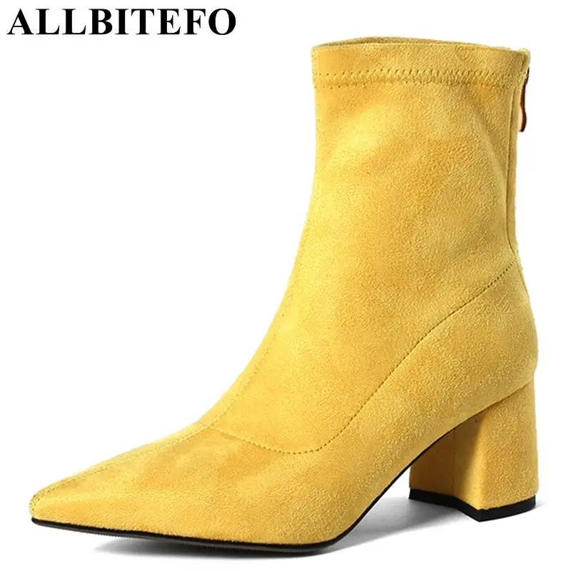 

ALLBITEFO fashion soft flock high heel women ankle boots for woman shoes Autumn High quality motocycle boots girl boots