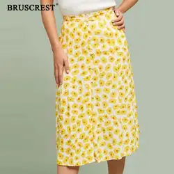 Винтажная богемная каваи Цветочная желтая пляжная юбка Женская Корейская Кнопка Сексуальная юбка для вечеринки летние юбки женская