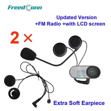 Trasporto libero!! 2x FreedConn TCOM-SC W/Schermo di Bluetooth del Casco Del Motociclo Citofono Auricolare con radio FM + Morbido Auricolare