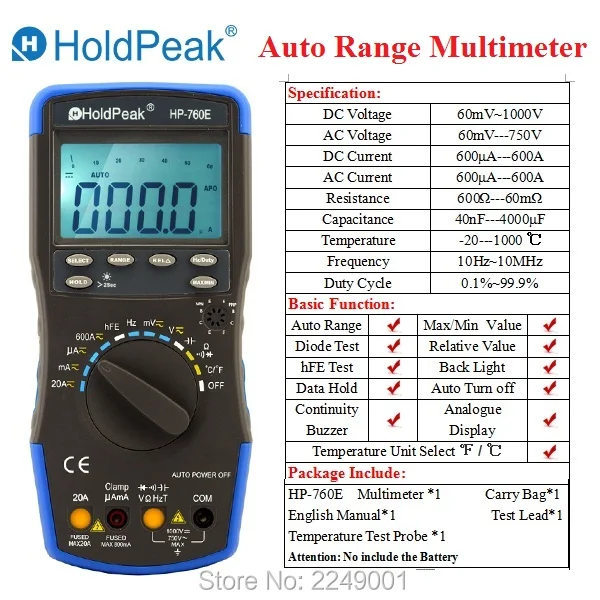 Multimetro HoldPeak HP-760E Автонастройка цифровой мультиметр с мин макс Multimetro