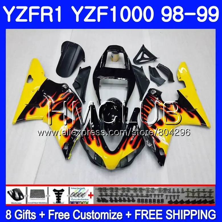 

Body For YAMAHA YZF 1000 YZF R 1 YZF1000 YZF-R1 98 99 Frame 107HM.3 YZFR1 98 99 YZF-1000 Yellow flame YZF R1 1998 1999 Fairings