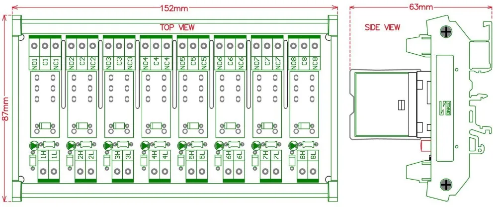 Электроника-салон DIN рейку AC/DC 12 В управления 8 SPDT 16Amp сменный Мощность Модуль реле, g2R-1-E