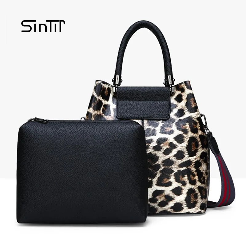 2 Set Bags Fashion Wide Strap Women Handbag Leopard Print Designer