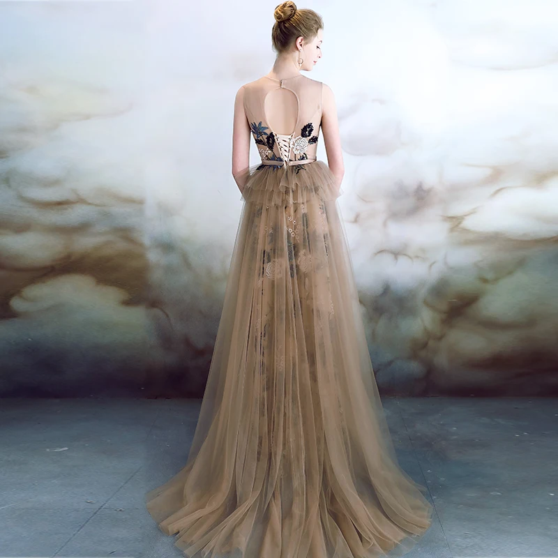 Robe De Soiree Evening Dress Long 2019 Tulle with Lace Appliques Bride Banquet Abiye Long Prom Party Dresses