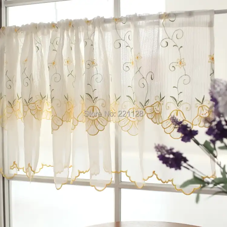 Double Layer Embroidery Coffee Curtain Small Semi Shade Kitchen