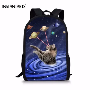 

INSTANTARTS Funny 3D Animal Galaxy Lightning Cat Kitten Print Boys Girls School Bags Casual Simple Backpacks for Teens Bookbags