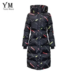 YuooMuoo 2018 Новый стиль зимняя куртка Для женщин теплые длинные мода печатных Для женщин парки Марка Плюс Размеры куртка дамы пальто