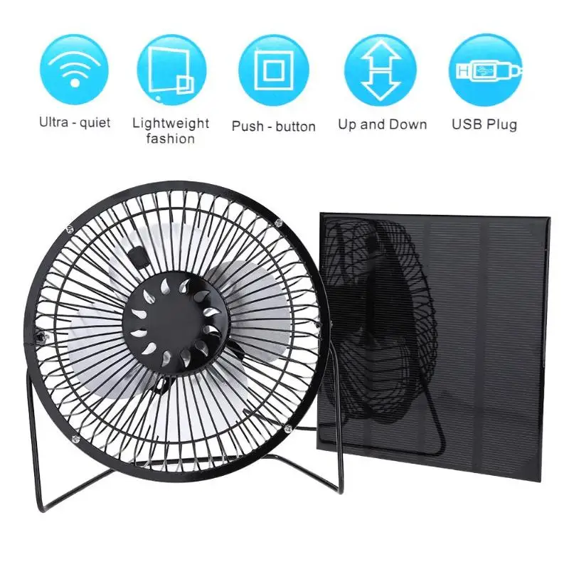 

Alloet 6 Inch Solar Panel Iron Fan USB Cooling Ventilation Fan Mini Fan Rotated Ventilator for Home Office Outdoor Traveling
