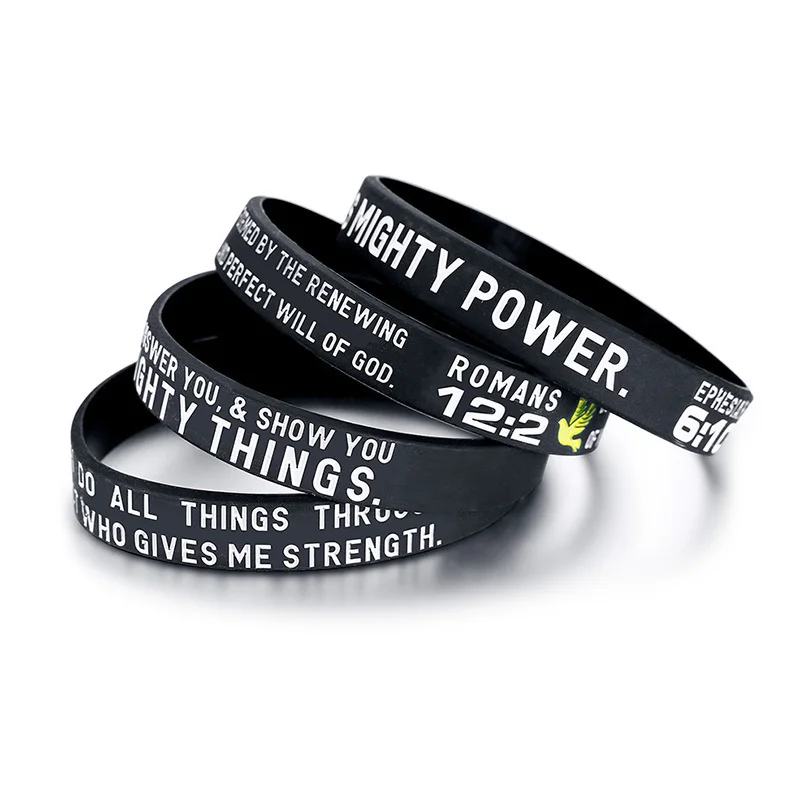 Vnox 4Pcs/Set Men's Rubber Bracelet with "Power of Faith" Bible Verse Wristbands Christian Religious Prayer Jewelry Gifts