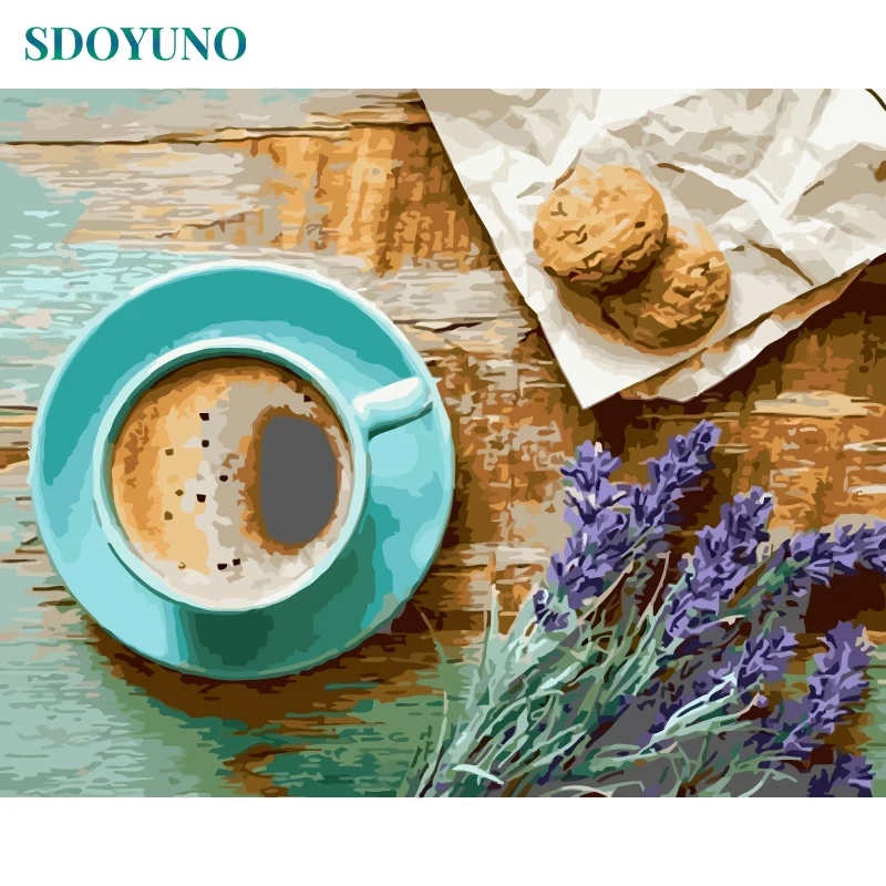 

SDOYUNO Frame Coffee Biscuits DIY Painting By Numbers Acrylic Paint On Canvas Modern Wall Art Painting & Calligraphy 40x50cm