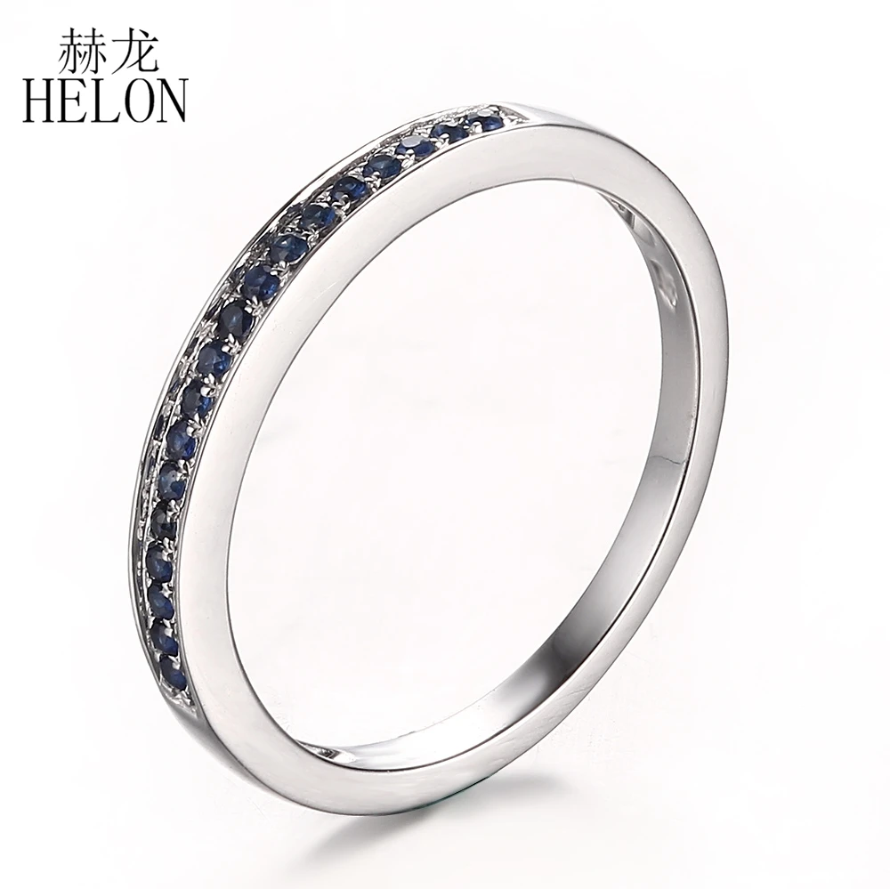 HELON Solid 14 K(AU585) белое золото 0.18ct натуральные сапфиры кольцо с драгоценными камнями Женское свадебное полувечность юбилей Ювелирное кольцо
