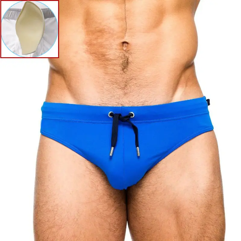 Мужские плавки с эффектом пуш-ап, сексуальные мужские плавки для геев, плавки для плавания, увеличивающие пенис, мужские бикини пляжный купальник, одежда для купания - Цвет: Blue