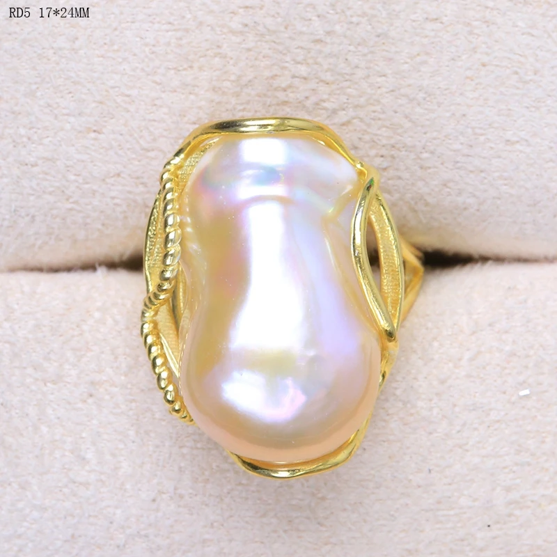 BaroqueOnly Mixed-color Baroque Pearl Adjustable Rings 17-25mm Narural Freshwater High Luster Pearl 925 Silver Sterling RD Fine Jewelry