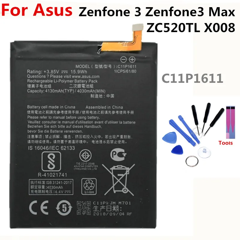 

C11P1611 battery For Asus Zenfone 3 Zenfone3 Max ZC520TL X008 4130mAh lithium battery li-ion polymer battery High capacit