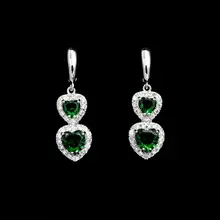 В форме сердца 925 пробы серебряные свадебные серьги зеленый камень белый кристалл для женщин