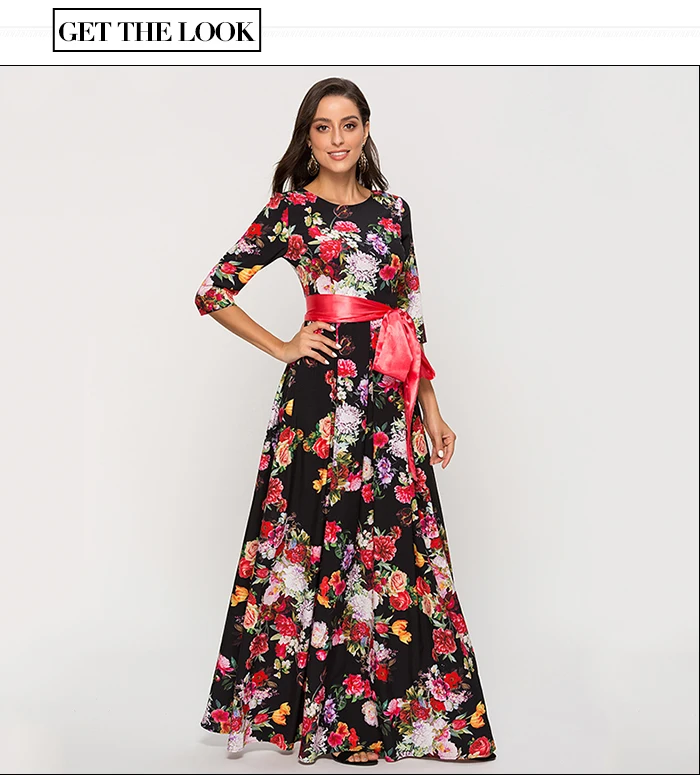 S. FLAVOR, весеннее Модное Длинное Платье макси с цветочным принтом и круглым вырезом, женские богемные повседневные платья, шикарные вечерние платья, Vestidos De Festa
