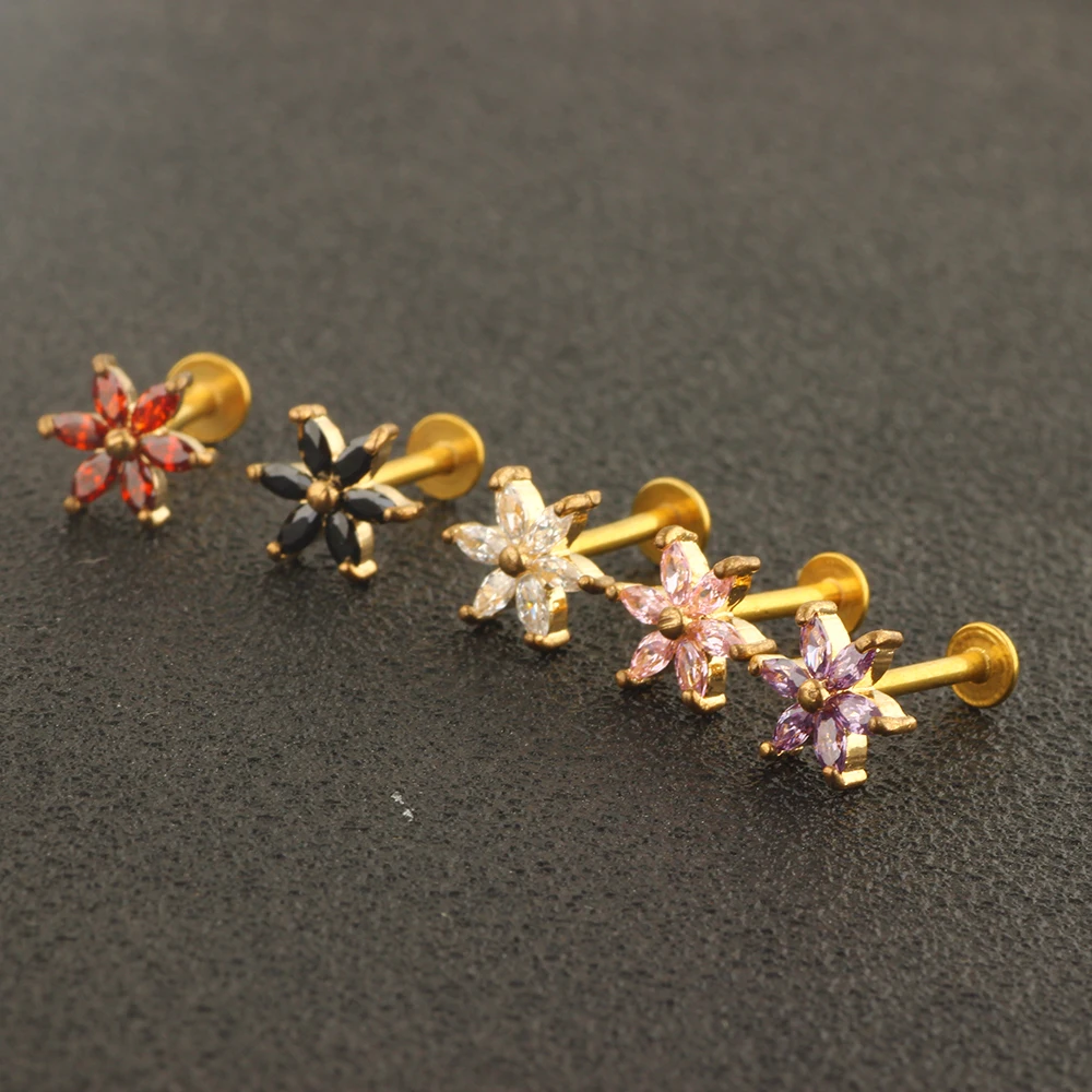 JUNLOWPY Lip Rings Ear Stud Stainless Silver Gold Labret Ring Cartilage Helix Tragus Earring Body Piercings Jewelry Mix 5 Colors