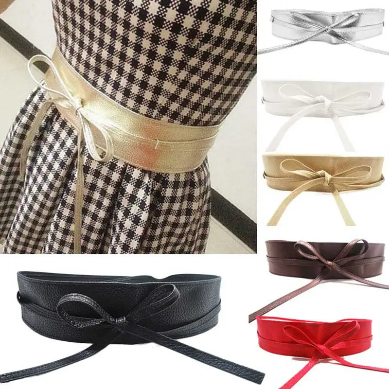 Female Women Girl Belt Soft Leather Wide Self Tie Wrap Around Waist Band Dress Belt