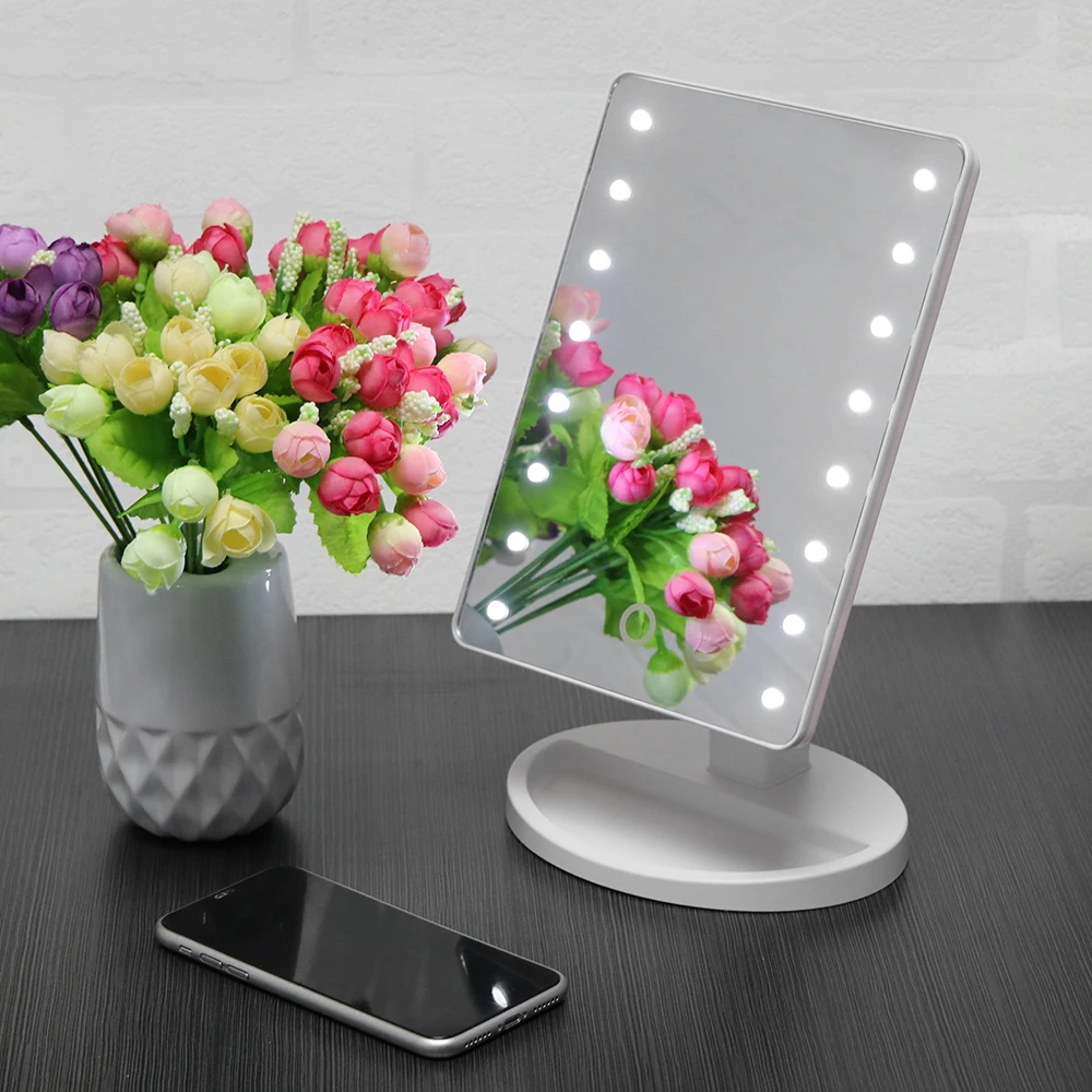 

2018 Desktop Sensor Lighted Makeup Mirror Rotatable Desk Stand USB Battery LED Lamp