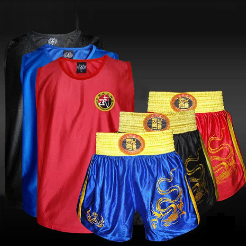 Kids Men Kick Boxing Uniforms Tank + Shorts MMA Muay Thai Boxing Suits