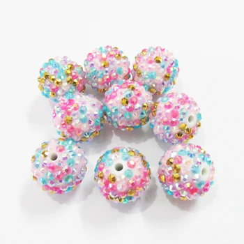 

Newest 20mm 100pcs/lot Pink/blue/hotpink/purple/gold Mixed Resin Rhinestone Ball Beads,Chunky Beads For Kids Jewelry Making