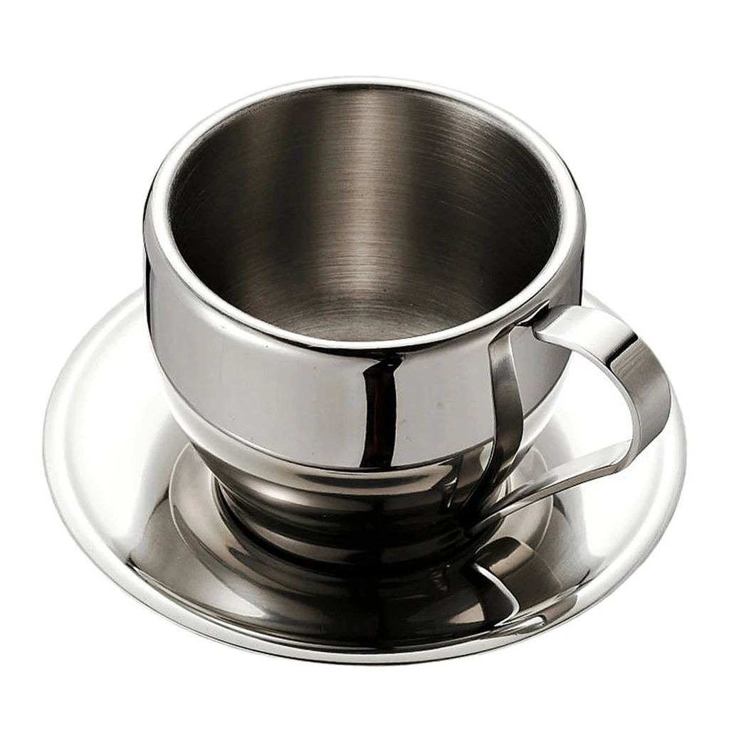 Stainless Steel Coffee Cups Set / Coffee Set / Tea Cups Set / Tea Set, Coffee Cups with Saucer, double-deck Stainless Steel Coffee Cups Set / Coffee Set / Tea Cups Set / Tea Set, Coffee Cups with Saucer, double-deck