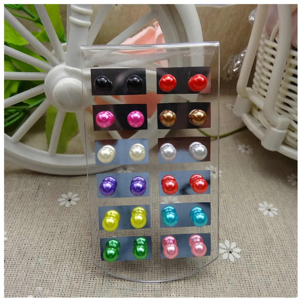 

12 Pairs White Mix Color Simulated Pearl Earrings Set For Women Jewelry On Ear Ball Stud Earrings kit Bijouteria brincos Bijoux