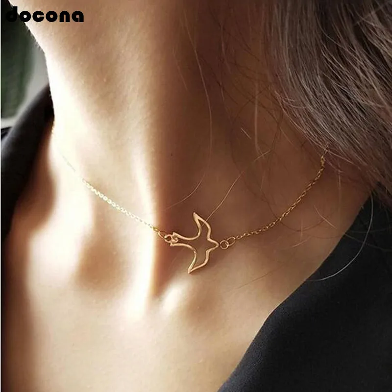 

Docona Charm Short Gold Color Hollow Bird Chain Chokers Necklace For Women Elegant Metal Animal Party Jewelry Collares 7092