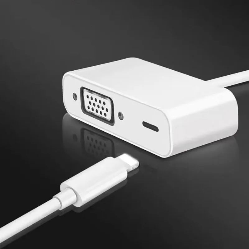  For iPad iPhone 8Pin Interface to VGA Adapter 1080p HD Video Converter Adaptor For iphone5s/6/6s/7/