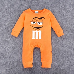 Осенний хлопковый комбинезон для маленьких мальчиков и девочек; одежда с длинными рукавами для новорожденных; комбинезон с рисунком M Beans; комплект повседневной одежды для малышей - Цвет: Оранжевый