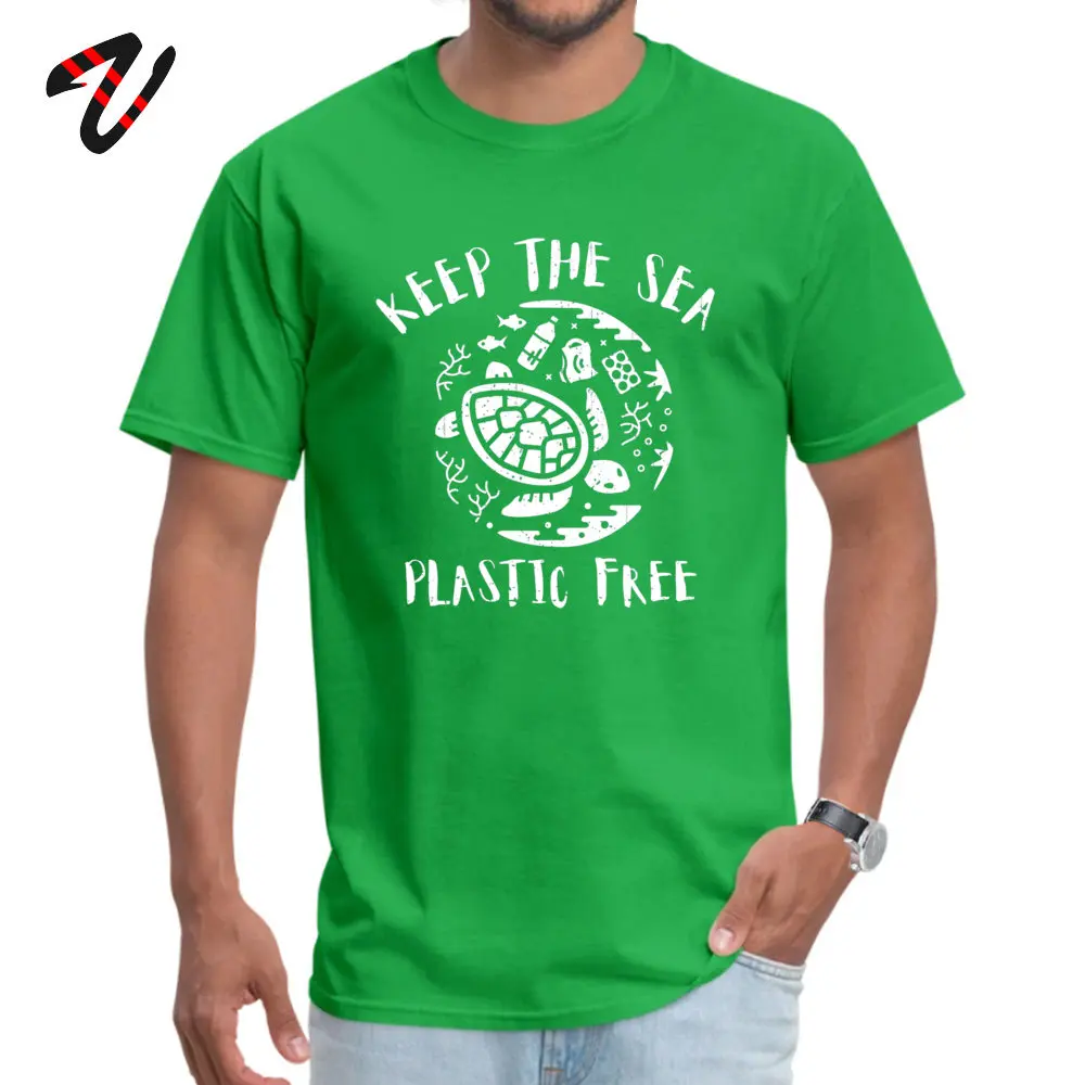 Design Casual Mother Day 100% Cotton Round Collar Young Tops Shirt Comics Tops Tees Fashionable Short Sleeve T-shirts Keep The Sea Plastic Free - Turtle -11770 green