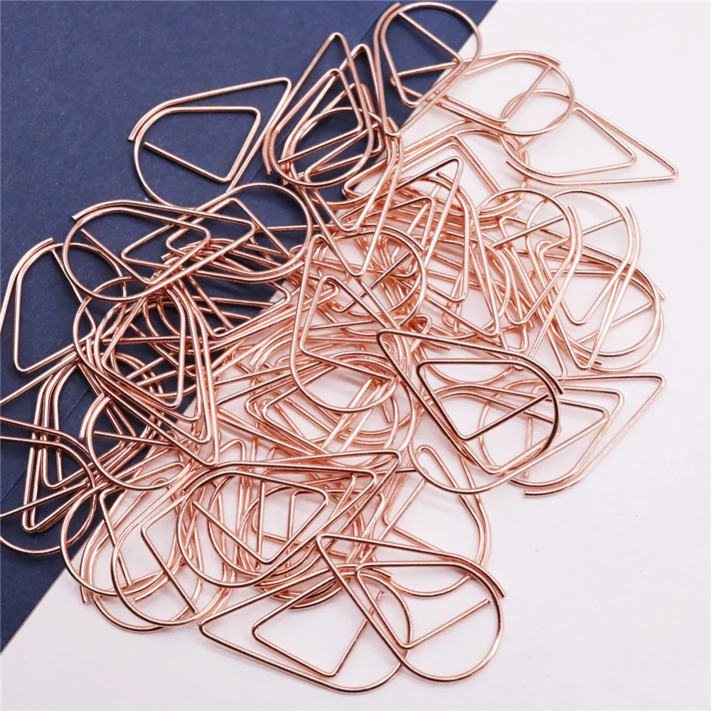 Metal Material Drop Shape Paper Clips 50 Pcs Gold Silver Color Funny Kawaii Bookmark Office Shool Stationery Marking Clips
